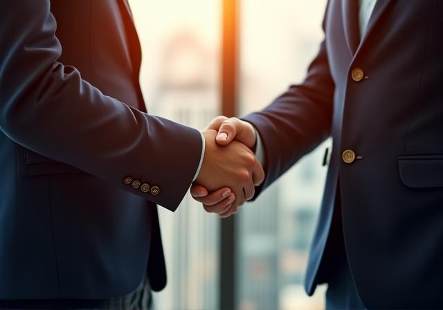 Handshake in professional setting representing investment advisory